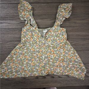 Self Esteem Floral Ruffle Sleeve tank top